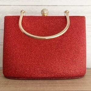 Alessia Red and Gold Bejeweled Closure Clutch Bag